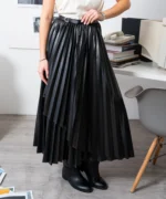 Maxi Pleated Leather Skirt