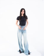 Blue Wide Leg Denim Jeans