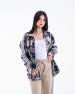 Beige & White Oversized Flannel Shacket - Image 7