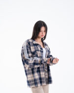 Beige & White Oversized Flannel Shacket - Image 6