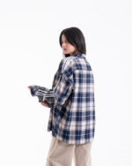 Beige & White Oversized Flannel Shacket - Image 5