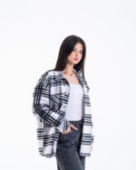 Beige & White Oversized Flannel Shacket - Image 3