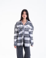Beige & White Oversized Flannel Shacket